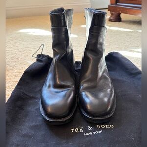 rag & bone Black Leather Square-Toe Ankle Boots